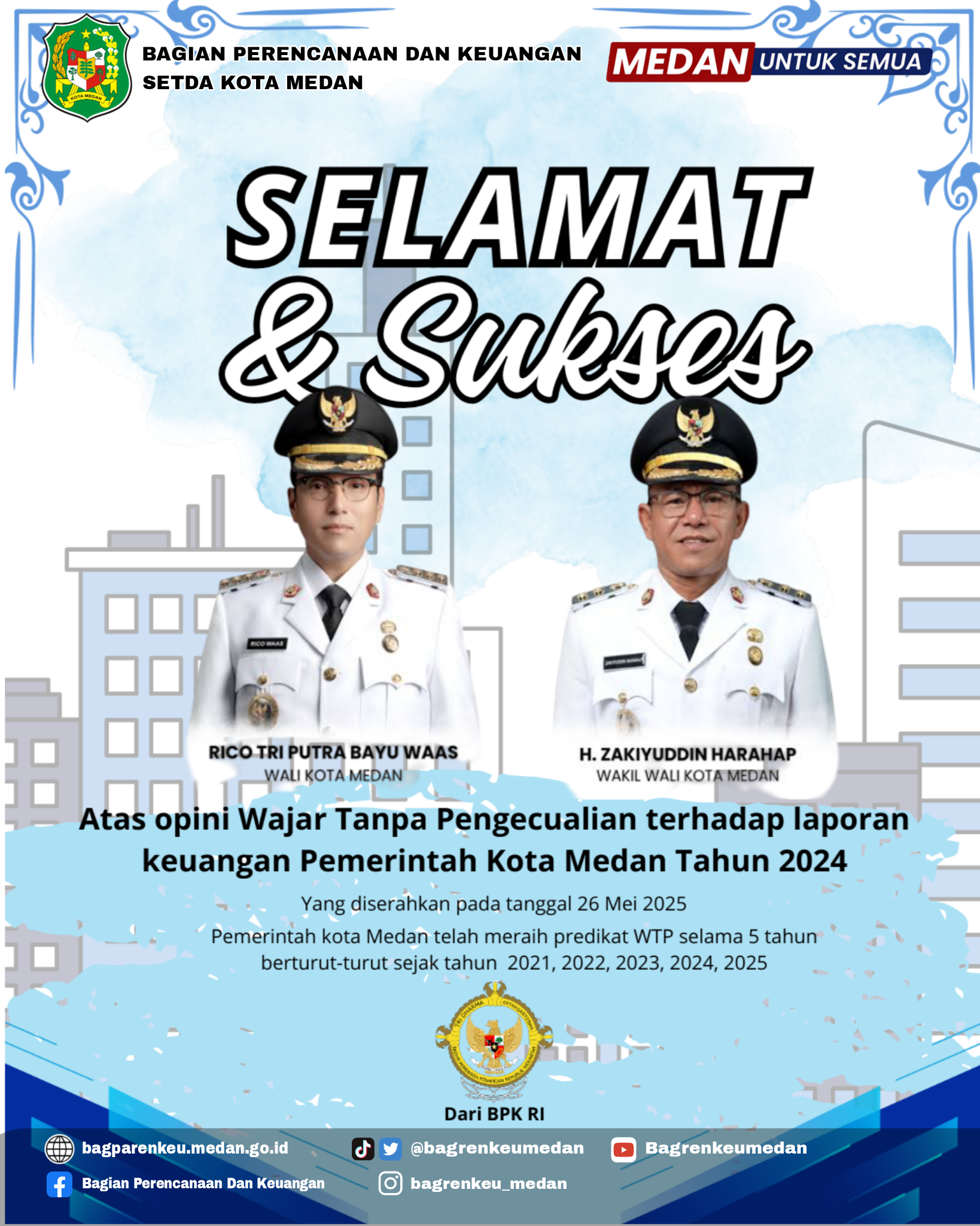 Pemerintah Kota Medan Raih Opini Wajar Tanpa Pengecualian (WTP) Lima Tahun Berturut-turut